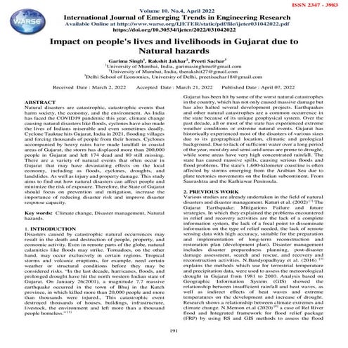 Impact On People S Lives And Livelihoods In Gujarat Due To Natural Hazards