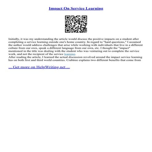 Impact On Service Learning