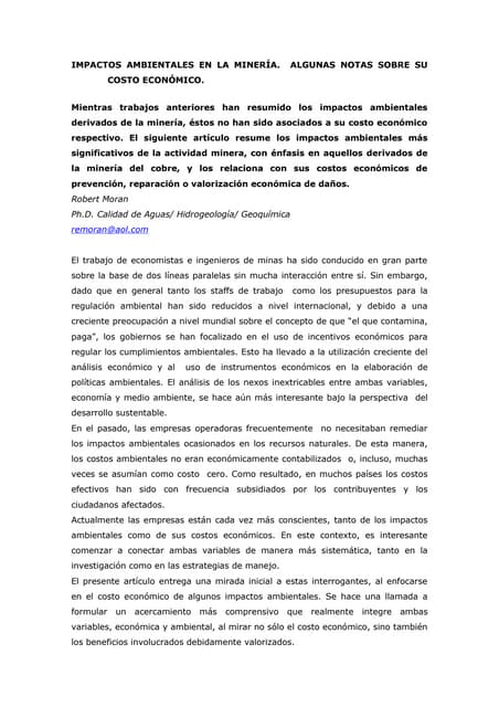 Contaminantes y problemas ambientales de la actividad minera | PPT