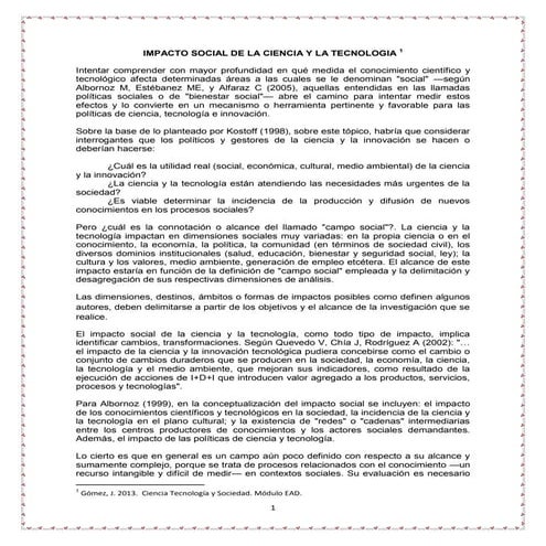 Impacto social de la ciencia y la tecnologia | PDF