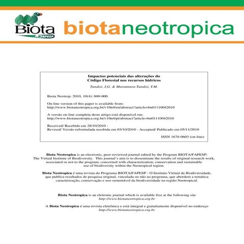 Impactos potenciais das alterações do código florestal nos recursos hídricos