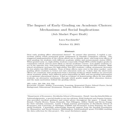The Impact of Early Grading on Academic Choices: Mechanisms and Social Implic...