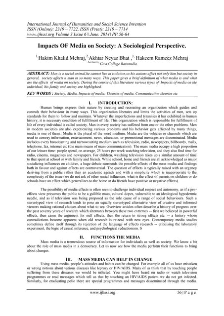 Impacts OF Media On Society  A Sociological Perspective