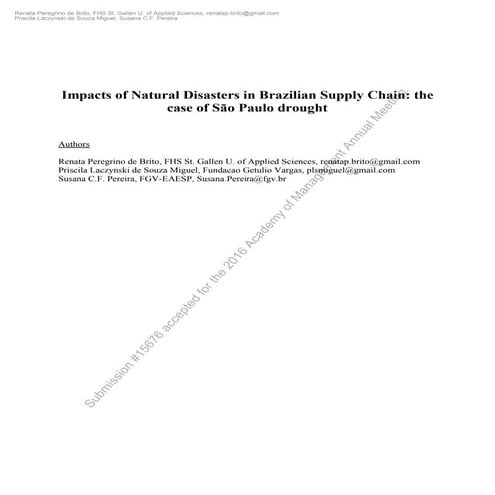Impacts of natural disasters in Brazilian supply chain: the case of São Paulo...