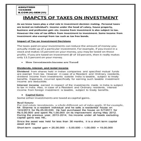Impacts of taxes on investment 