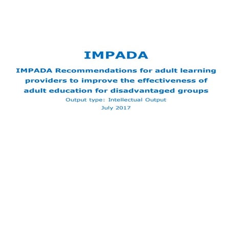 IMPADA Recommendations for adult learning providers to improve the effectiveness of adult education for disadvantaged groups