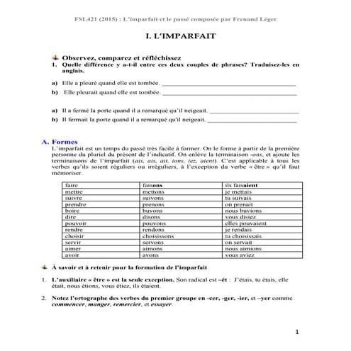 IMPARFAIT ET PASS COMPOS EXERCICES CORRIG S ET EXPLIQU S | PDF