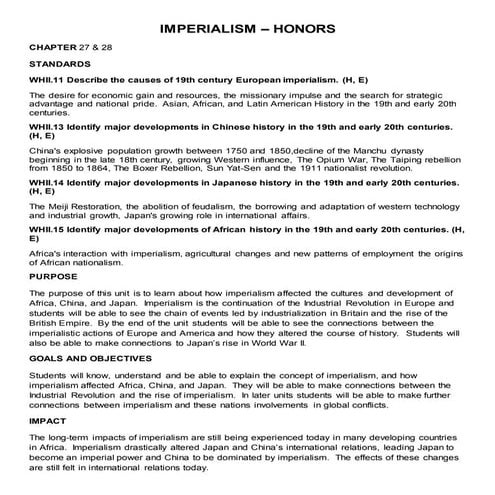Imperialism unit outline 2010