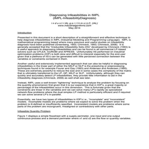 Diagnosing Infeasibilities in IMPL