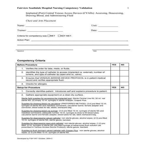 Implanted Port Competency