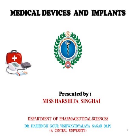 Implant medical devices for pharmaceuticals