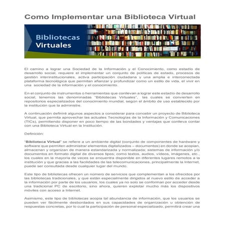 Implementar una biblioteca virtual