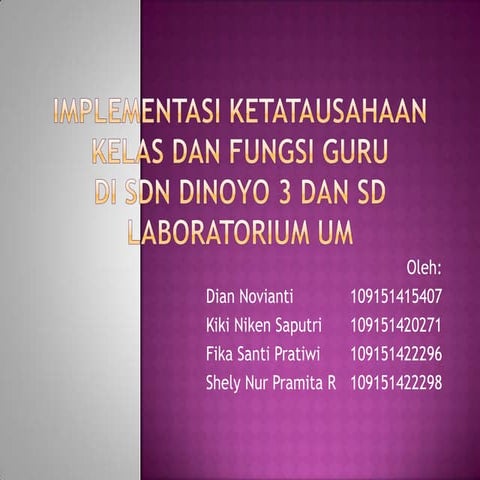 Implementasi ketatausahaan kelas dan fungsi guru di SDN Dinoyo 3 Malang dan SD Laboratorium UM
