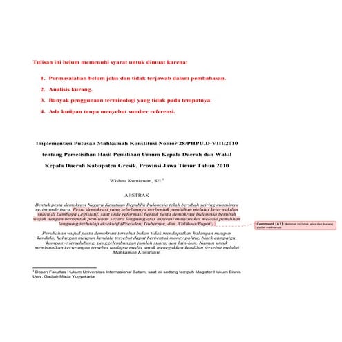 Implementasi putusan mk atas pilkada gresik