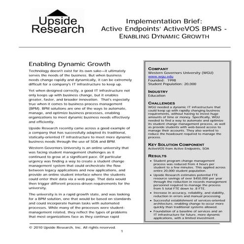 Implementation Brief Active Endpoints’ ActiveVOS BPMS - ENABLING DYNAMIC GROWTH