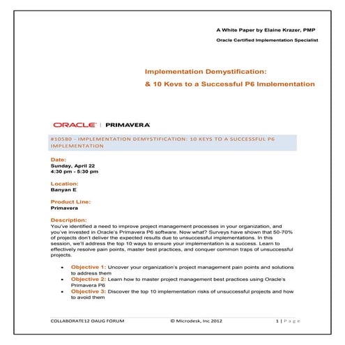 Implementation demystification   10 keys to a successful p6 implementation wh...