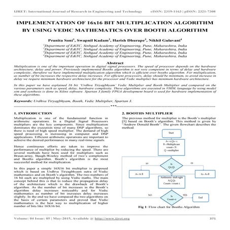 Implementation of 16 x16 bit multiplication algorithm by using vedic ...
