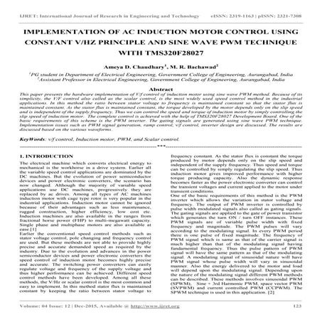 Implementation of ac induction motor control using constant vhz principle and...