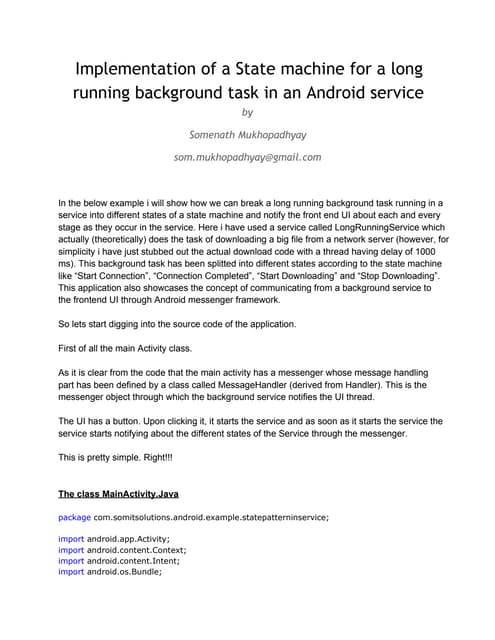 Implementation of a state machine for a longrunning background task in androi...