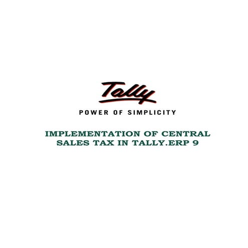 Implementation Of CST - Tally ERP