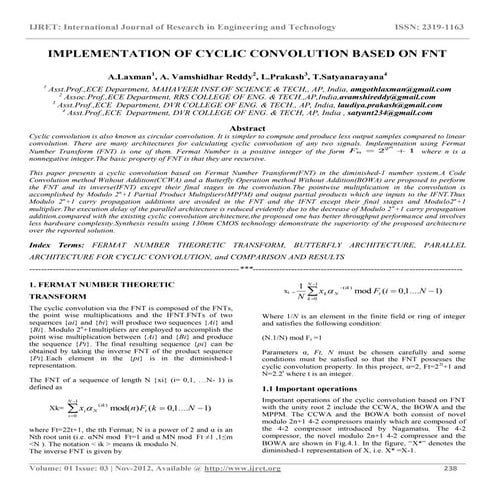 Implementation of cyclic convolution based on fnt