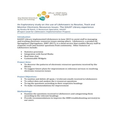 Implementation of LibAnswers to manage and resolve electronic resources issues