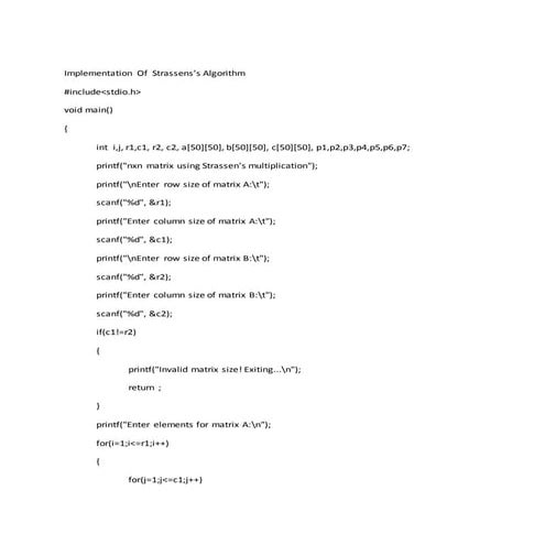 Implementation of  strassens