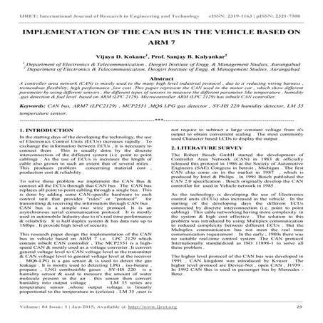 Implementation of the can bus in the vehicle based on arm 7