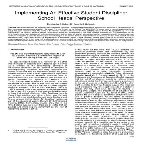 Implementing An Effective Student Discipline  School Heads  Perspective