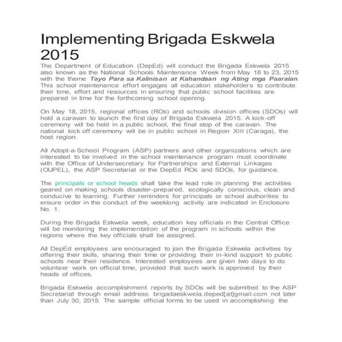 Implementing brigada eskwela 2015