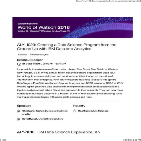 World of Watson 2016 - Implementing data science