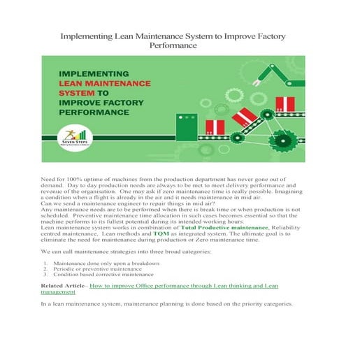 Implementing lean maintenance system to improve factory performance