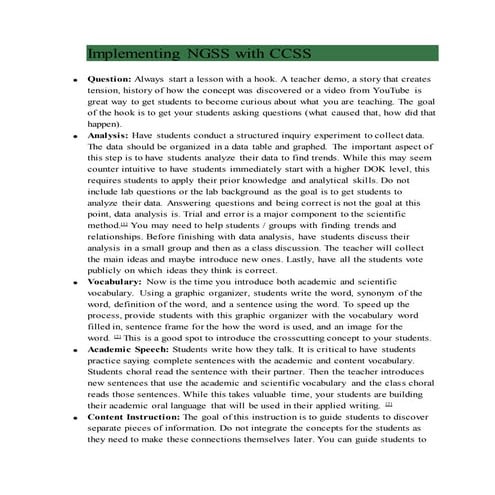 Implementing NGSS and CCCS