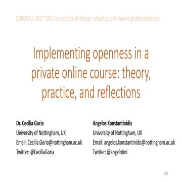 Implementing openness in a private online course theory, practice, and reflec...