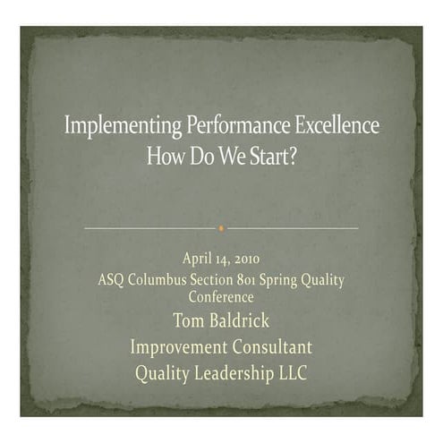 Implementing Performance Excellence