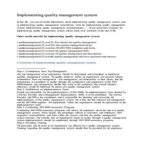 Implementing quality management system