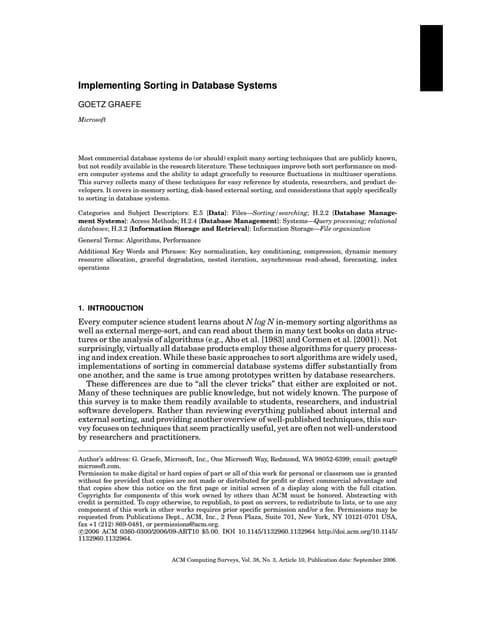 Implementing sorting in database systems | PDF