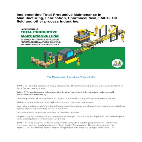 Implementing total productive maintenance in manufacturing