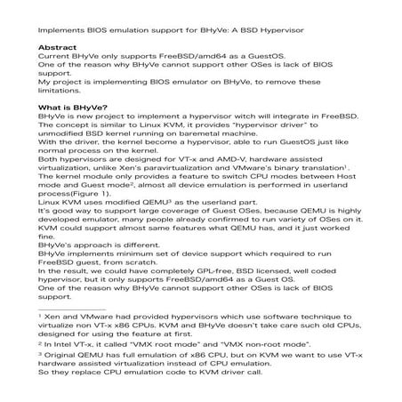 Implements BIOS emulation support for BHyVe: A BSD Hypervisor