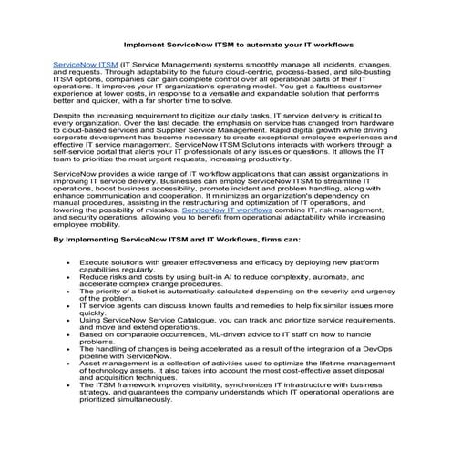 Implement ServiceNow ITSM to automate your IT workflows.pdf