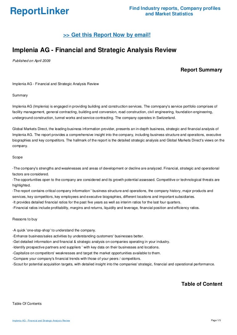 Implenia Ag Financial And Strategic Analysis Review
