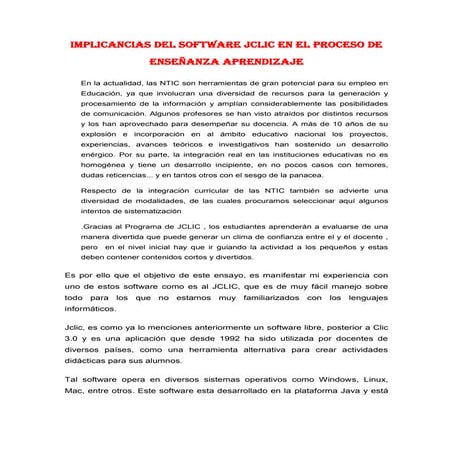 Implicancias del software jclic en el proceso de enseñanza aprendizaje