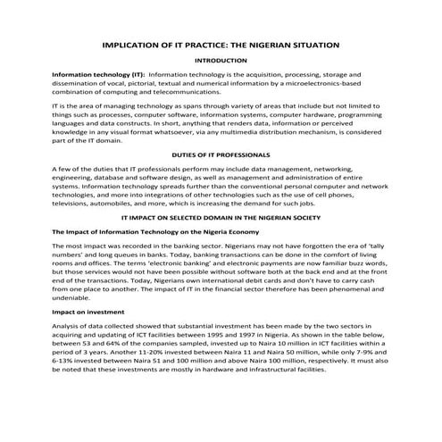 Implication of it practice