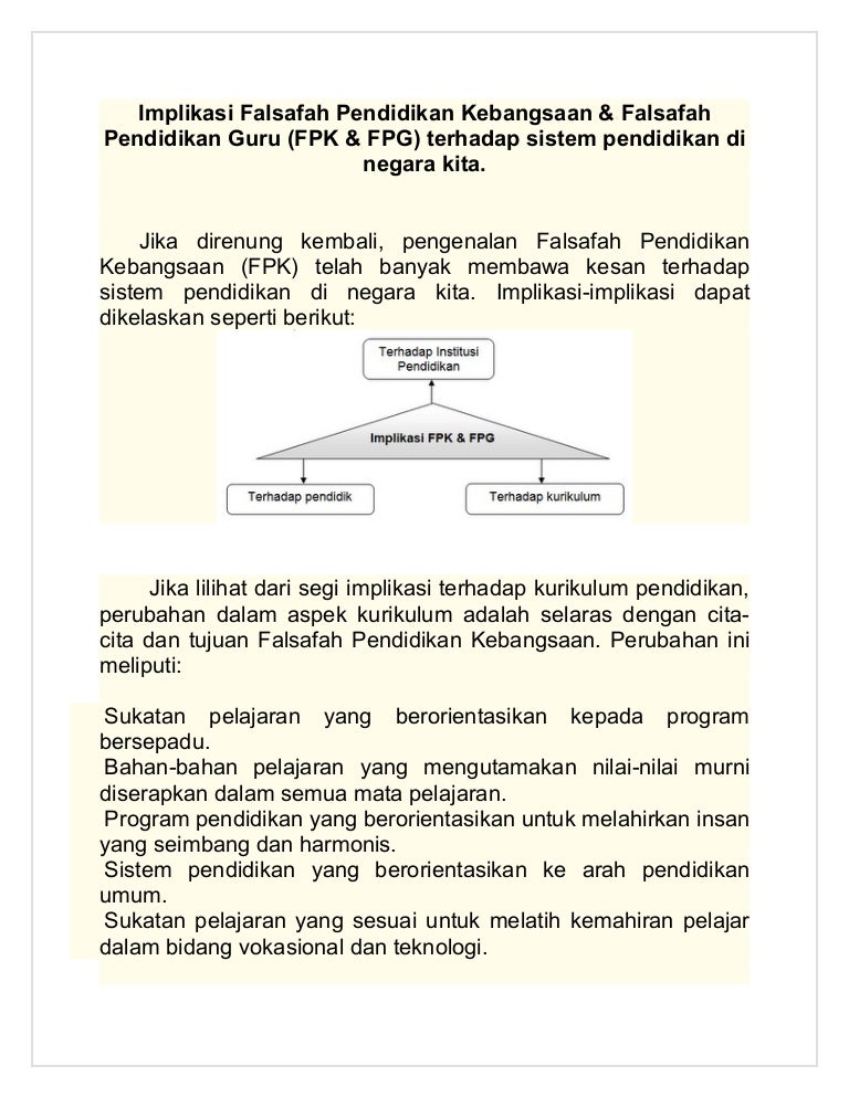 Implikasi Falsafah Pendidikan Kebangsaan Falsafah Pendidikan Guru