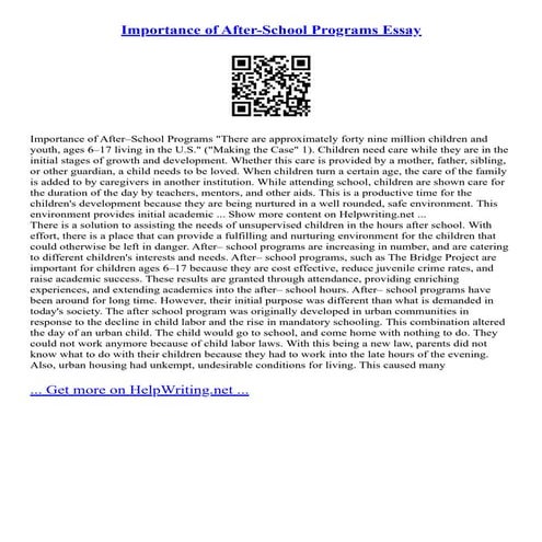 Importance Of After-School Programs Essay