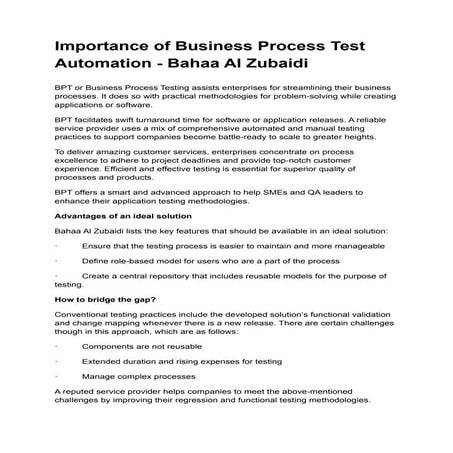 Business Process Testing -BPT | PPTX