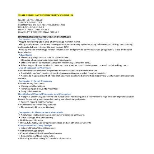 Importance of computer in pharmacy 