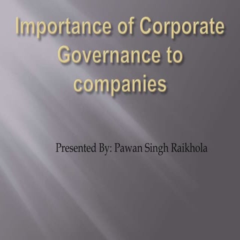 Importance of corporate governance to companies