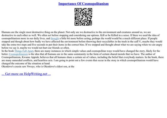 Importance Of Cosmopolitanism