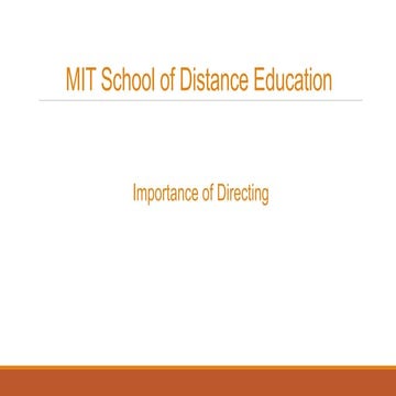 Importance of Directing – MIT School of Distance Education 